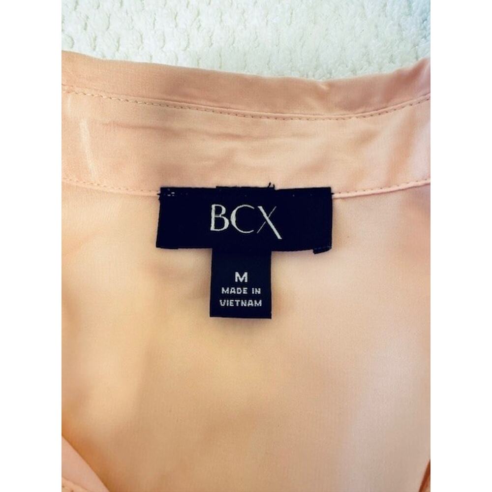 BCX Pastel Pink Button Up Blouse Size M Roll Tab 3/4 Sleeve Excellent Condition - Picture 6 of 8